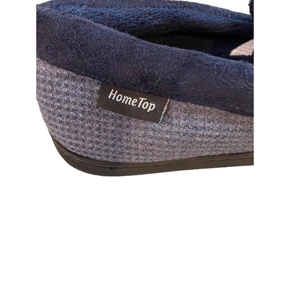 HomeTop Mens Size 9 Slippers Navy Gray Memory Foam Waffle Knit Design - Picture 3 of 9